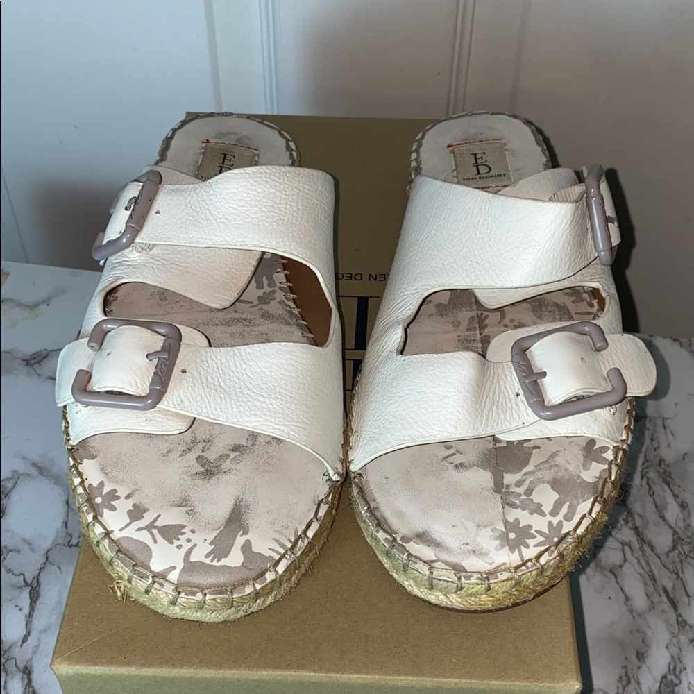 Ellen DeGeneres Sadie espadrille slide sandals Buckle White Leather Size 8.5